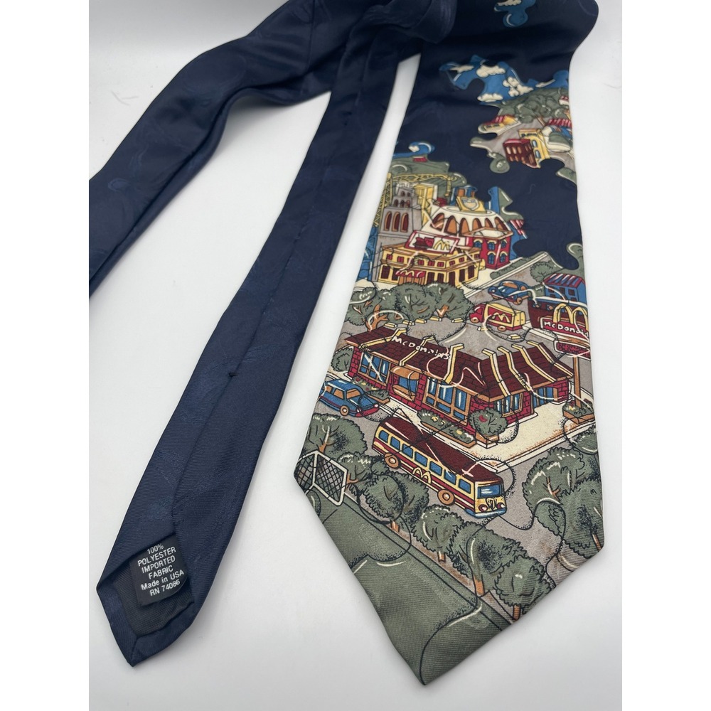 Vintage 1994 McDonalds Collection MBP Navy Blue Graphic Landscape Necktie USA